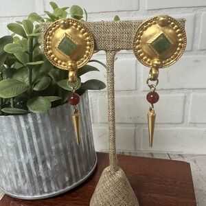 Robert Rose Vintage Artisan Clip On Earrings Gold Tone Dangle Art To Wear Deco